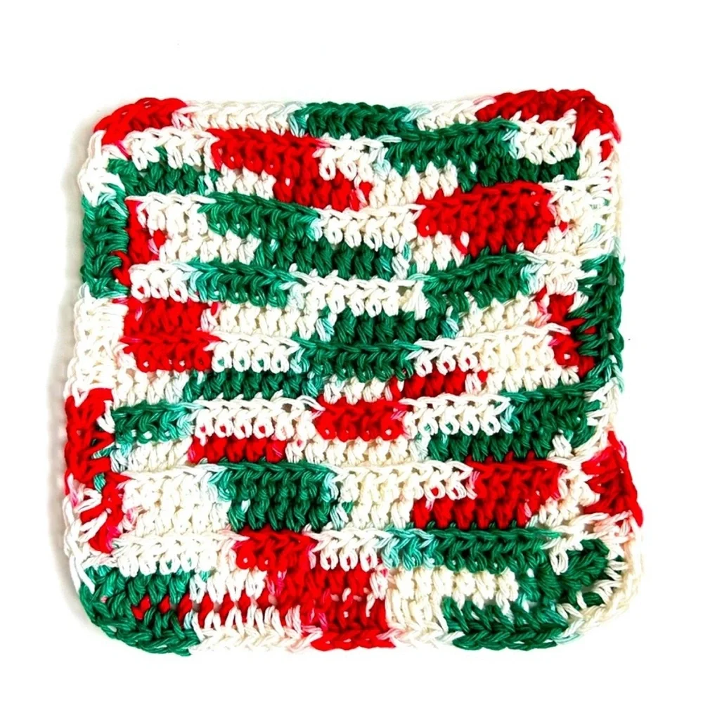 Hand Crafted Christmas Crochet Kitchen Dish Cloths All Purpose 100% Cotton